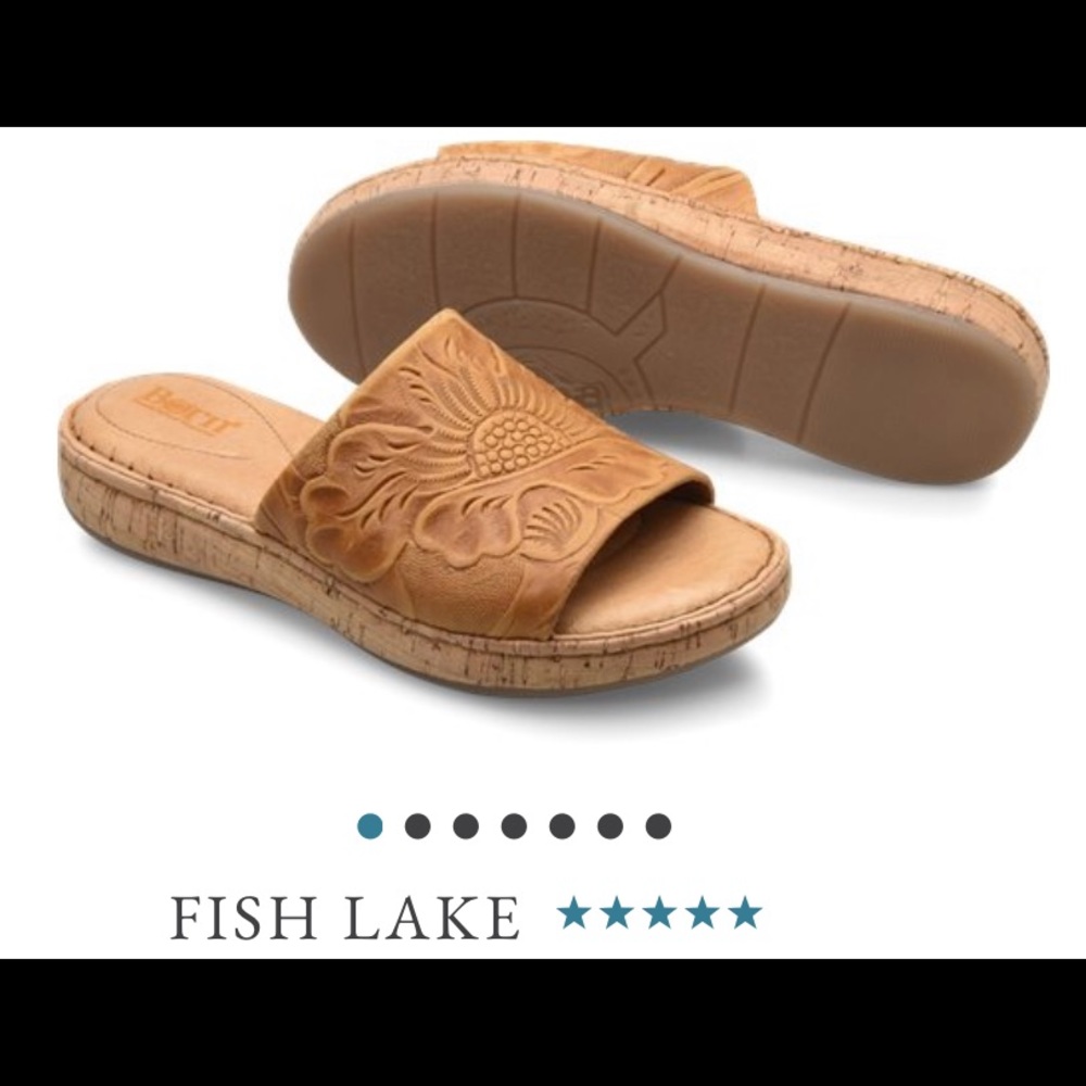 Women's Born Fish Lake Embossed Tool Slide Leather Sandals Size 7